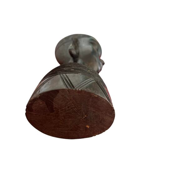 Ebony Wood African Tribal Head Statue Bust Figure 9”Tall Hand Carved Vintage - Picture 3 of 8